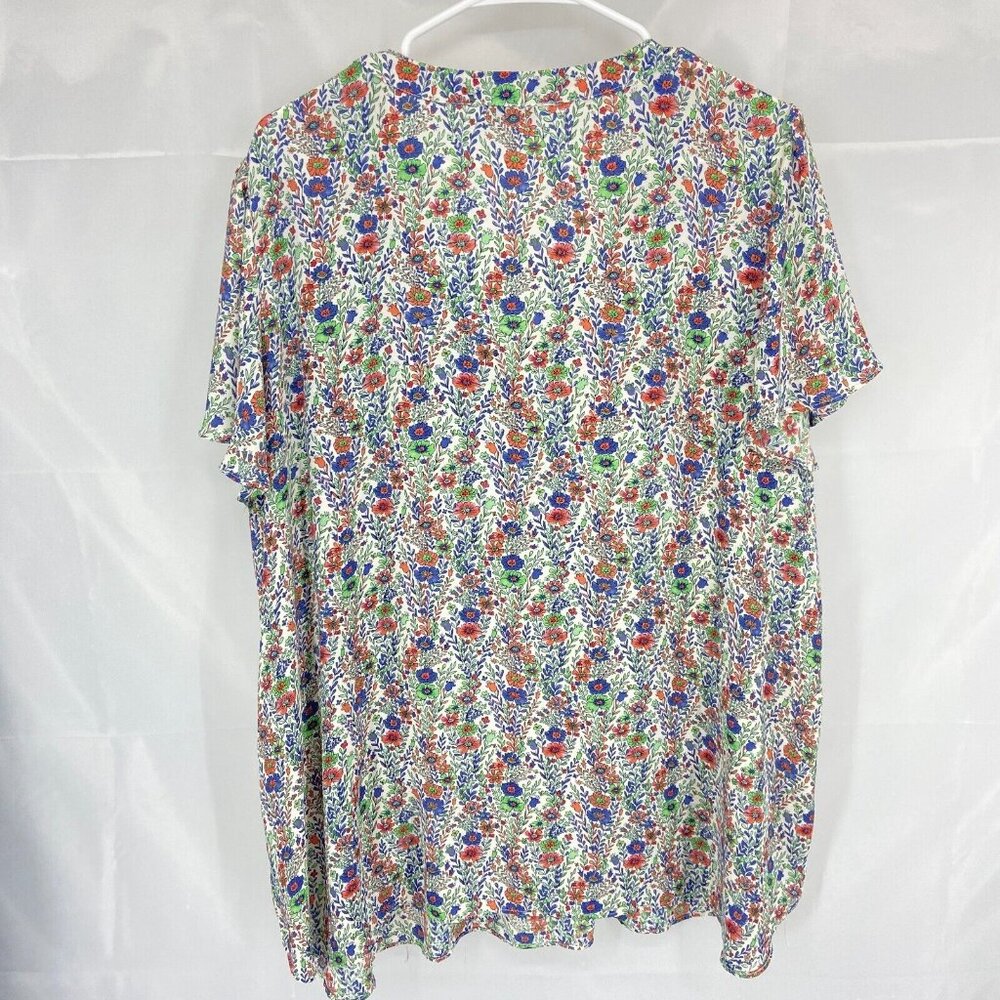 Rose & Olive Women 2X Floral Blouse Tunic Top Pleated Short Sleeve Flowy Shirt - Picture 3 of 9